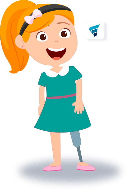 Ilustração de menina com perna protética